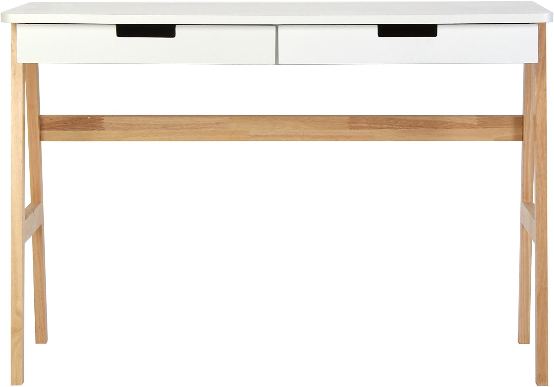 Magari 2-Tier Contemporary Writing Console Desk MDF Surface with Rubber Wood Legs, White (YC1510), Large