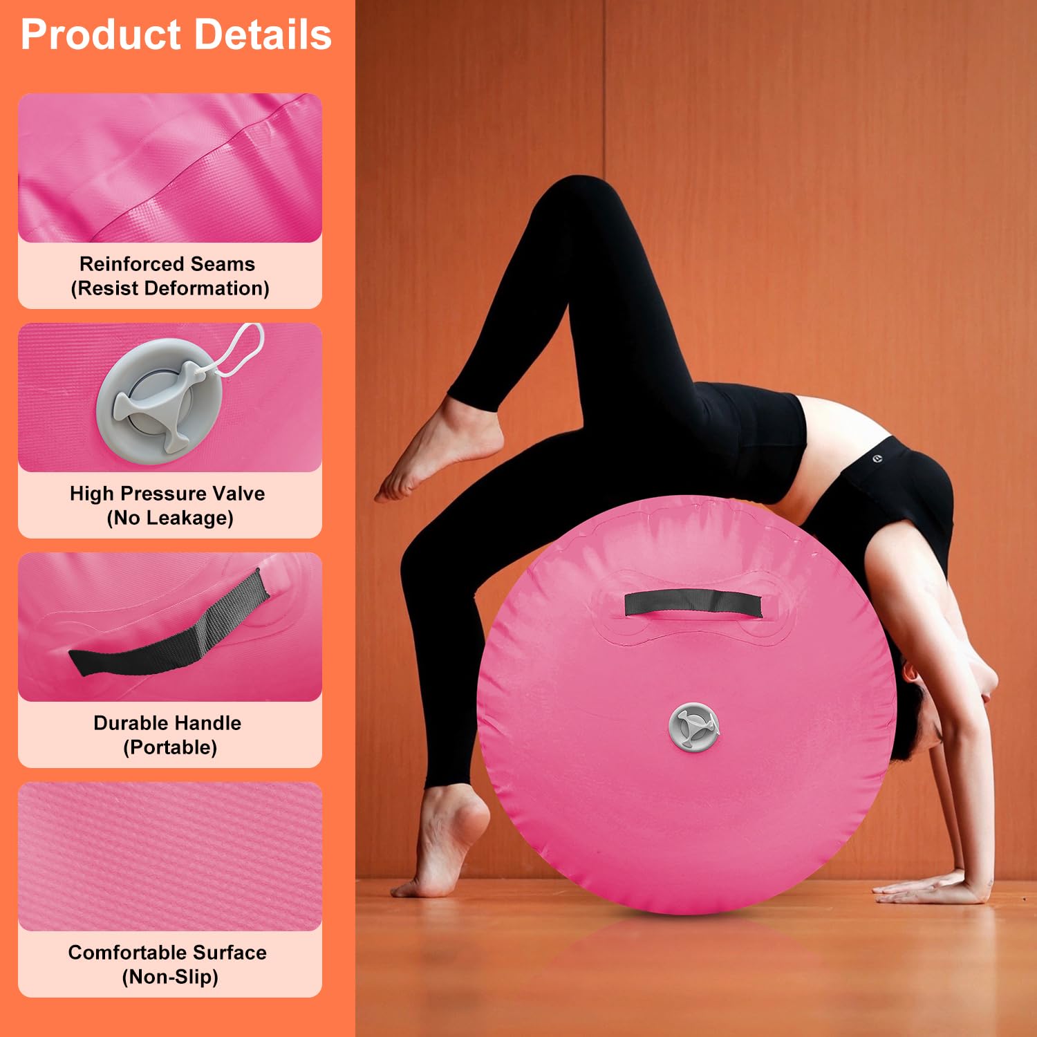 Air Roll Track, 80/100/120 cm, Air Roll Ginnastica Tumbling Matte, Air Barrel Tumbling Track per casa, attività all'aperto, fitness, allenamento (rosa, 100 x 60 cm)