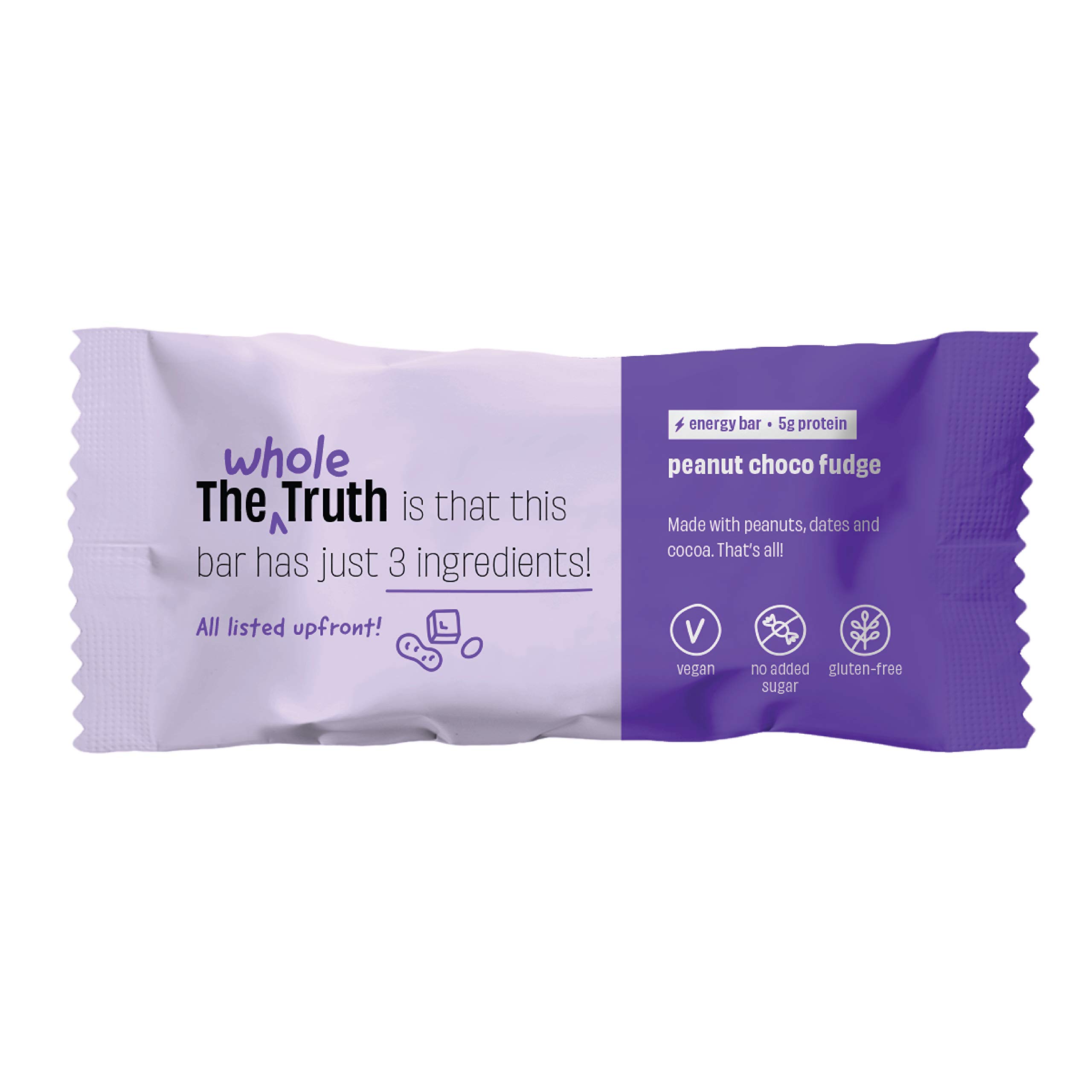 The Whole Truth - Energy Bars | Peanut Choco Fudge | Pack of 6 x 40g | Dairy Free and Sugarfree | No Artificial Sweetener | No Preservatives | All Natural | Healthy Snacks