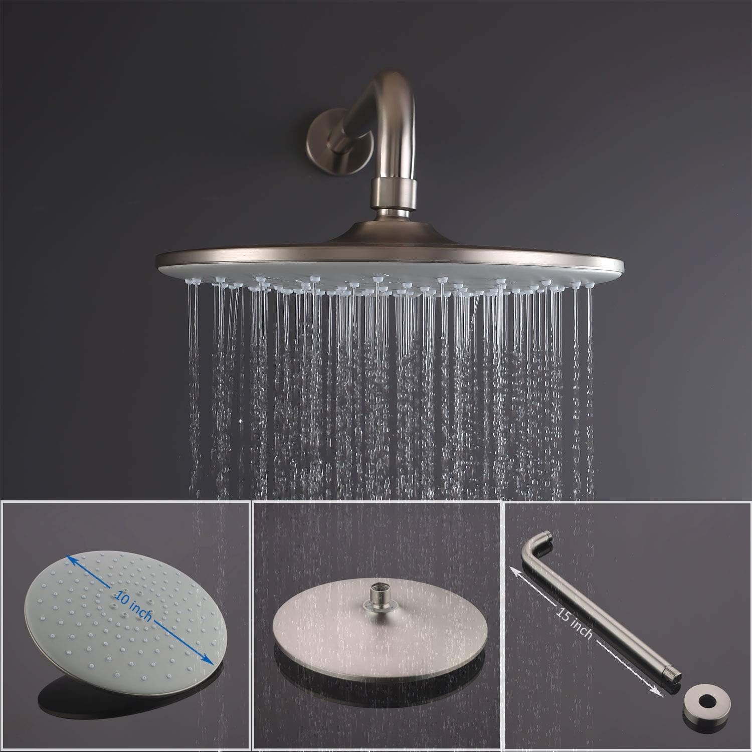 Promo 40% OFF Alltaco Single Function Shower with 10-inch Round Shower Head, Bathroom Rainfall Shower Faucet Set with Rough-in Valve, All Metal Shower Kit, Wall Mounted, Brushed Nickel