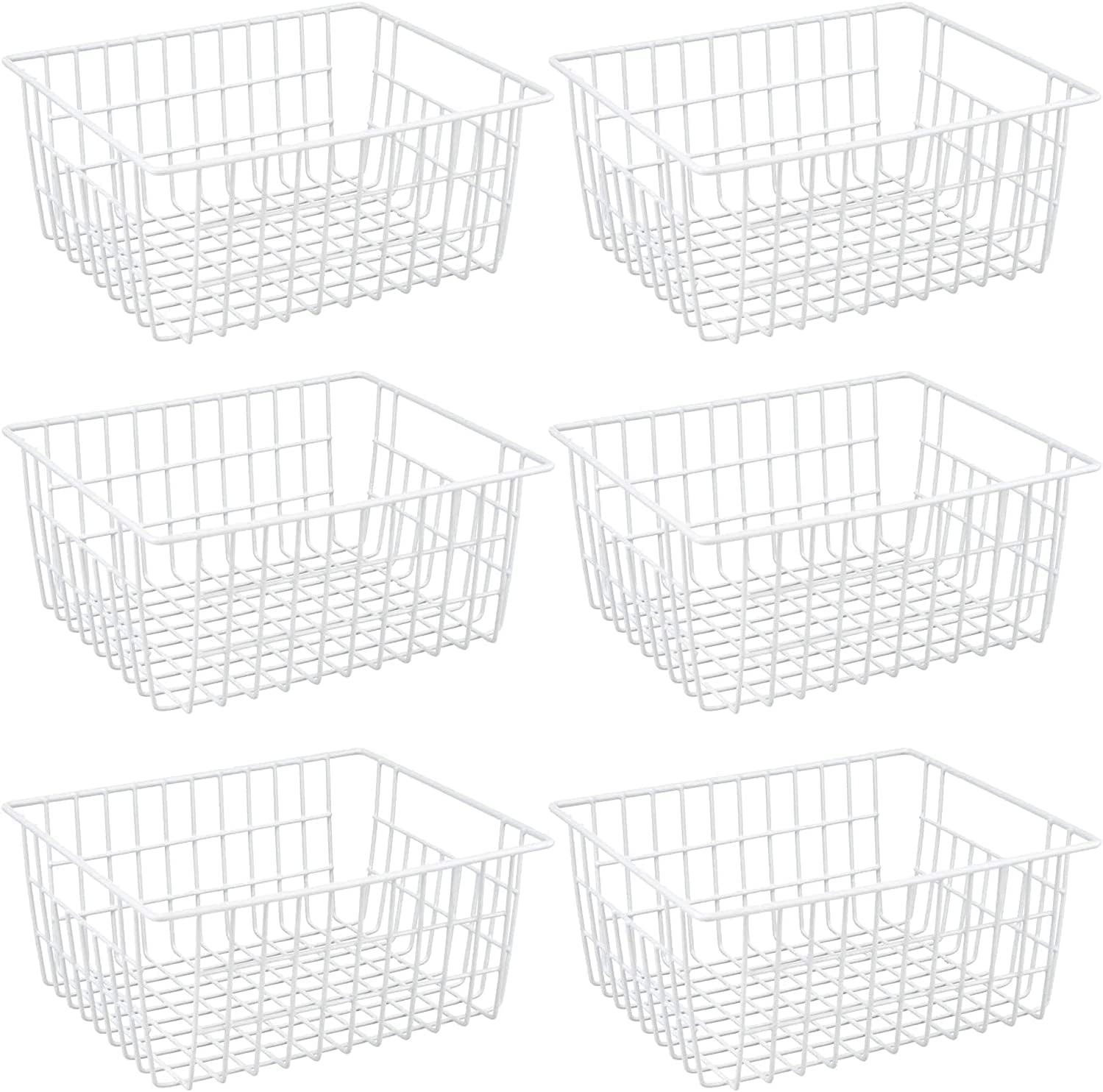 iPEGTOP Wire Storage Freezer Baskets, Set of 6 Large 15.4" Farmhouse Organizer Storage Bins Fridge Basket Rack with Handles for Kitchen Cabinets,