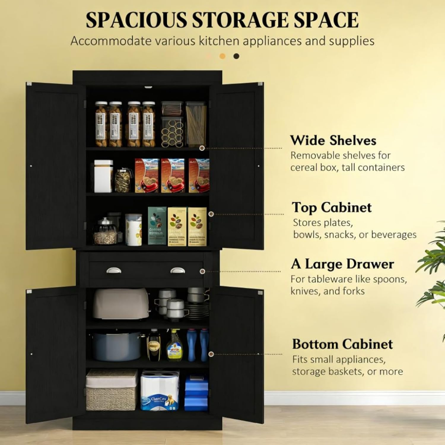 Pantry Storage Cabinet with Doors and Shelves,Kitchen Cabinet,Freestanding Food Pantry Cabinet