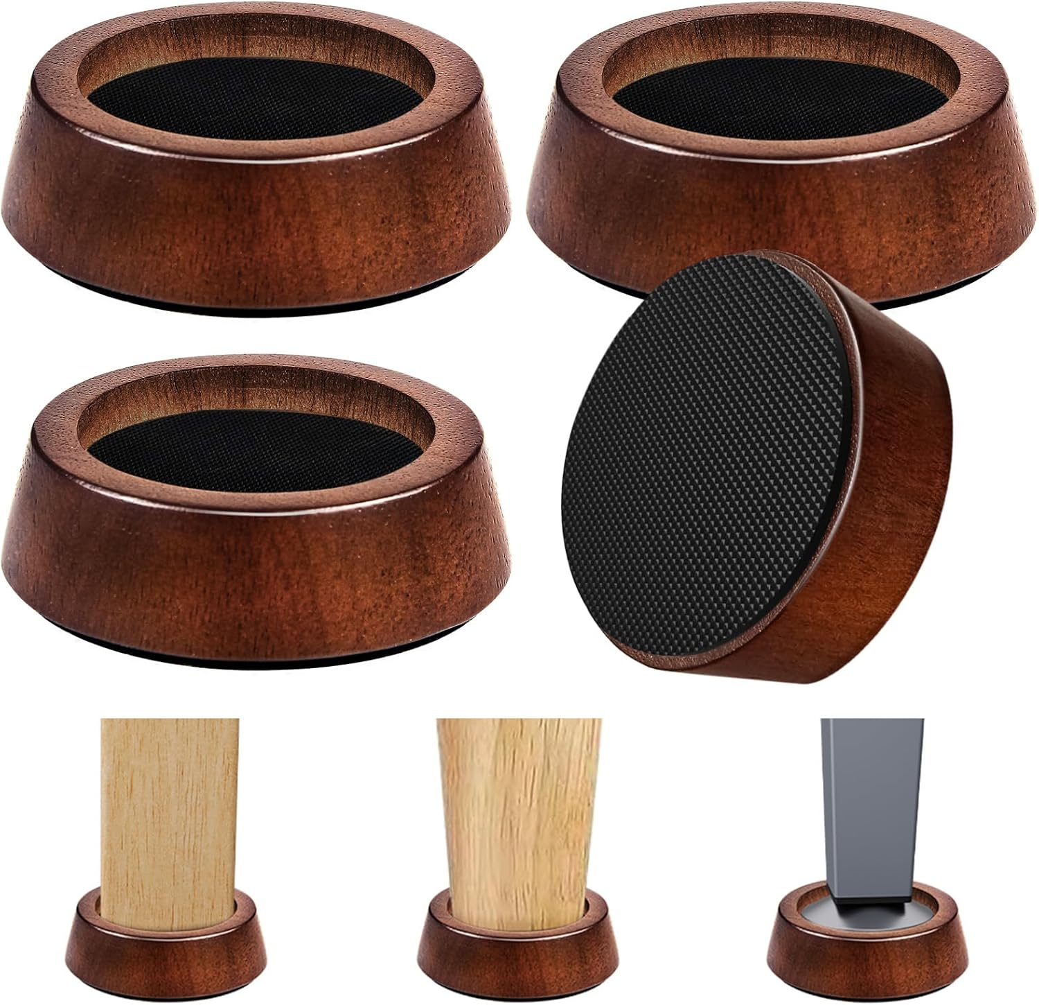 Furniture Raisers Bed Risers - 4 Inch Wooden Circle Heavy Duty Furniture Height Extenders Lifts for Sofa Couch Desk Chair Table Base Raising Space, Convenient Store and Cleaning, Pack of 4