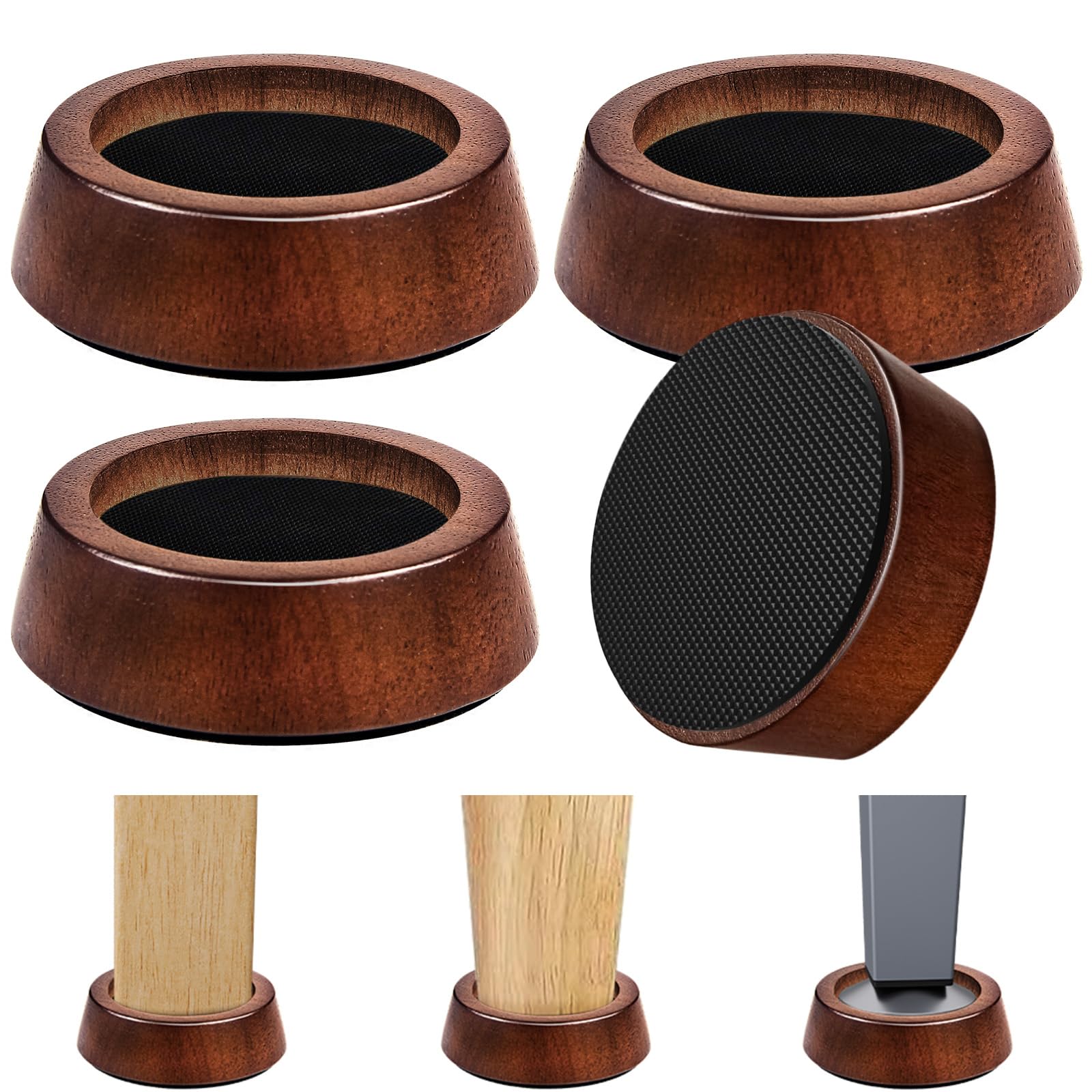 Bed Risers Wood Blocks - 1 Inch Circle Furniture Height Extenders Lifts for Sofa Couch Desk Chair Table Base Raising Space, Convenient Store and Cleaning, Pack of 4