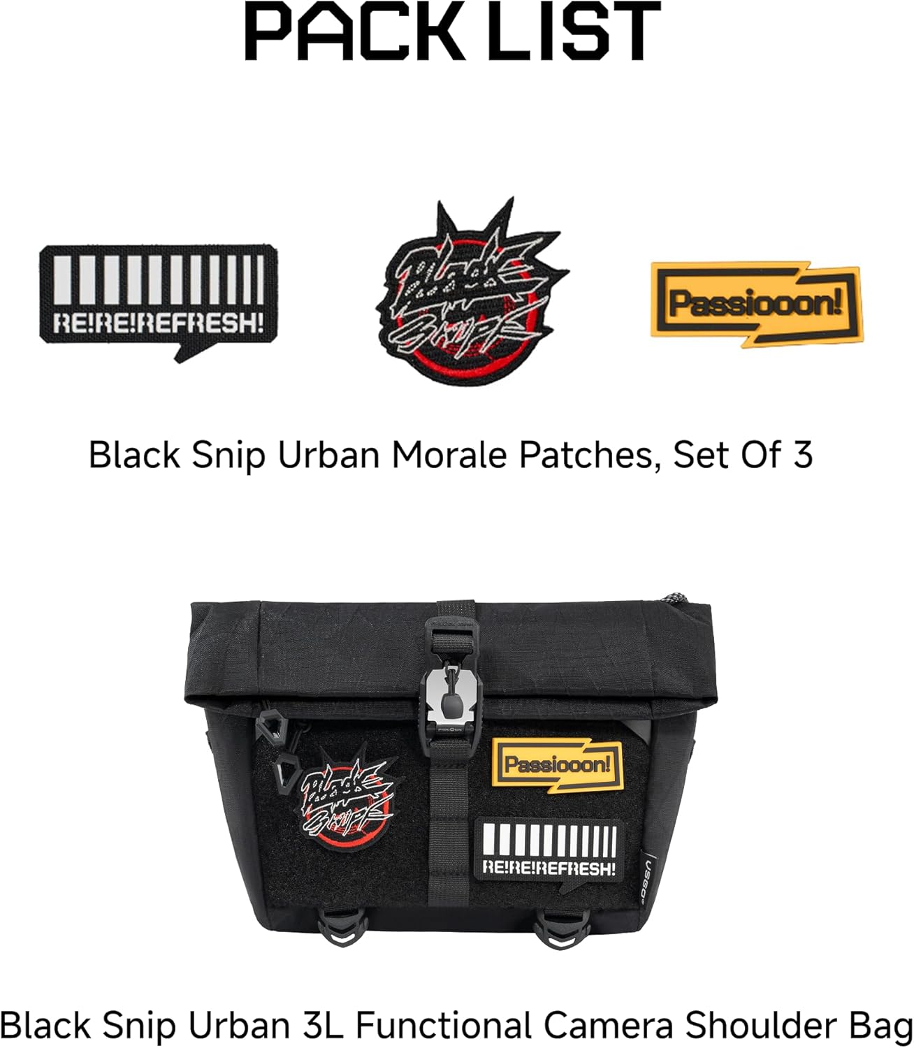 VSGO 3L Camera Sling Bag for Men, Techwear Photography Crossbody Pack with Waterproof Fabric, Modular Attachment Points, Hidden Pocket, Patch Area, Adjustable Drawstring for Streetwear Travel (Black) - Image 7