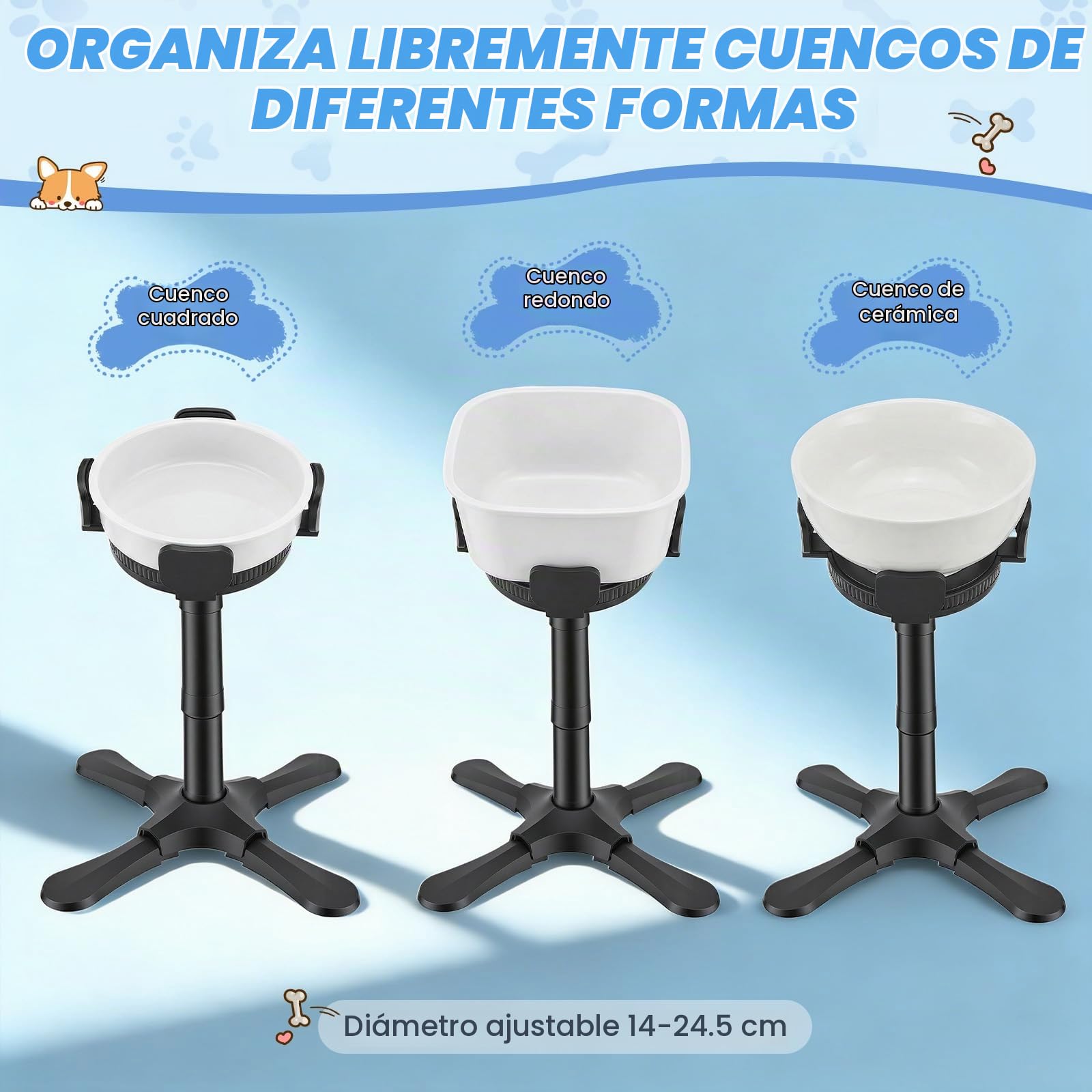 Comedero Perro Elevado con 2,1 L grande tazones de Acero Inoxidable, cuenco elevado para perros con soporte, ajustables 14-32 cm, Comedero y Bebedero Perro para Perros Pequeños, Medianos y Grandes