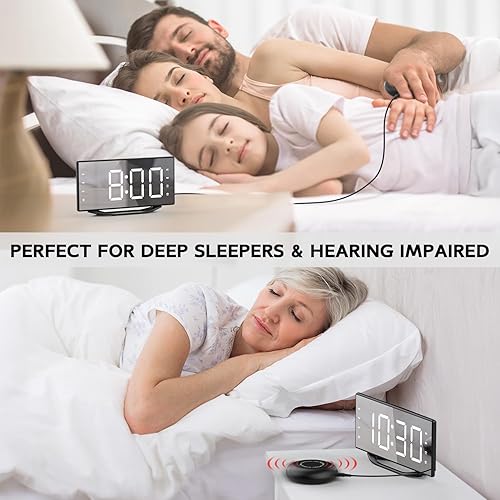 Miniatura 2 de Reloj despertador digital con pantalla grande para adultos y adolescentes que duermen pesadamente, relojes de espejo dorado de 8.7 pulgadas para