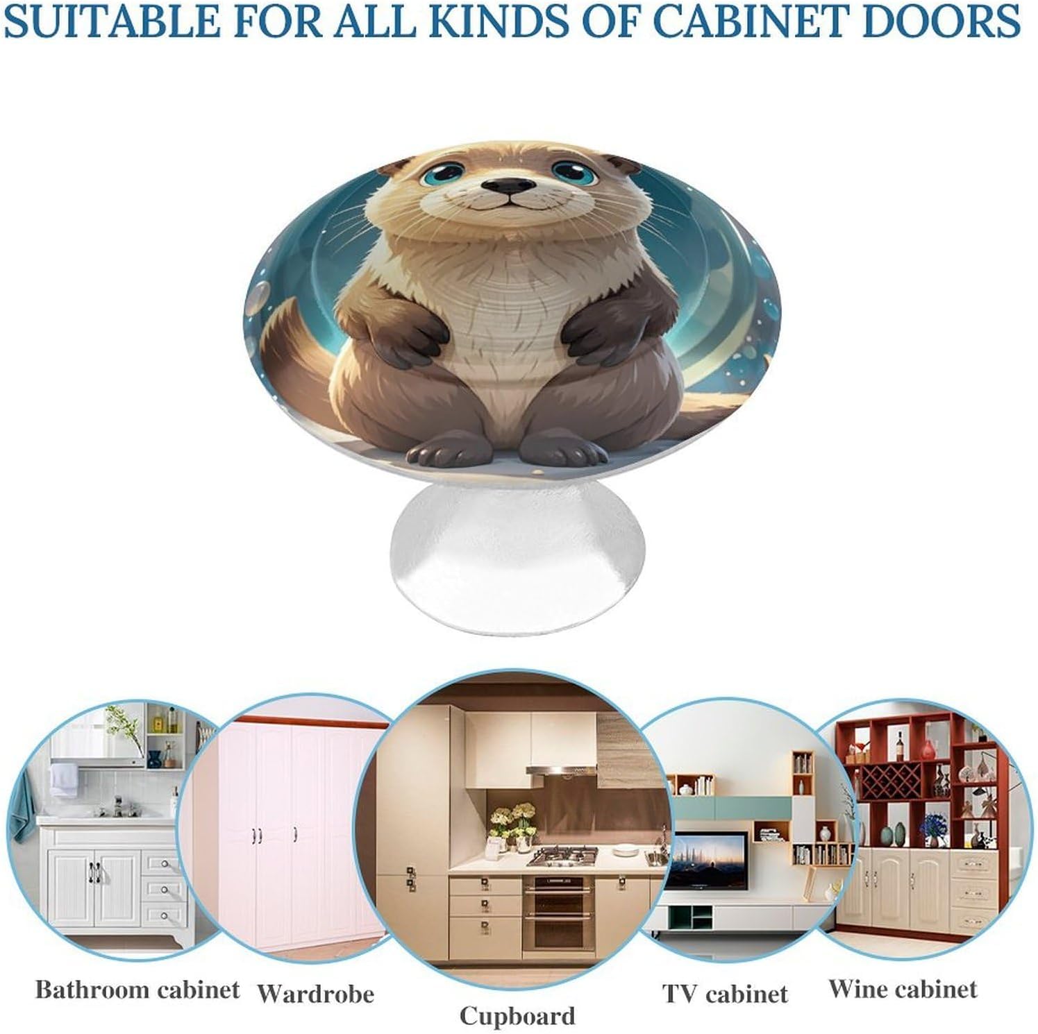 Cartoon Cute Otter Round Cabinet Knobs for Home, Smooth Drawer Pulls image 3