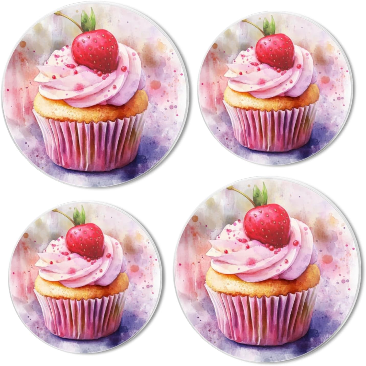 Electric Stove Burner Covers Set of 4 for Range Accessories, Exquisite Strawberry - Cupcake Art Gas Metal Cover for Expanding Counter Space Stovetop Decor