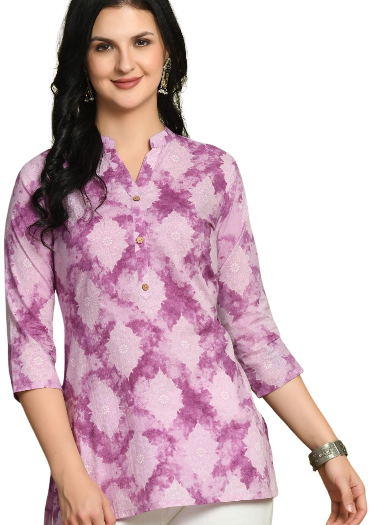 feranoid Designer Three Button Short Straight Kurti with 3 Quarter Sleeves