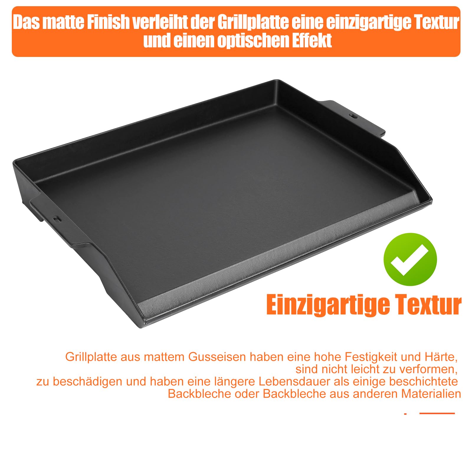 GFTIME Plancha en fonte universelle antiadhésive 58,6 x 40,5cm plaque de cuisson pour barbecue gaz charbon électrique
