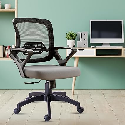 Human Method Blossom Mid Back Ergonomic Office Revolving | Designer Round Shaped Fixed Arms Mesh Office Executive Chair (Black - Grey)