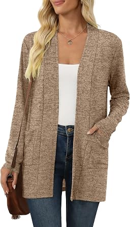 Womens Long Sleeve Cardigan Lightweight Casual Open Front Cardigans with Pockets