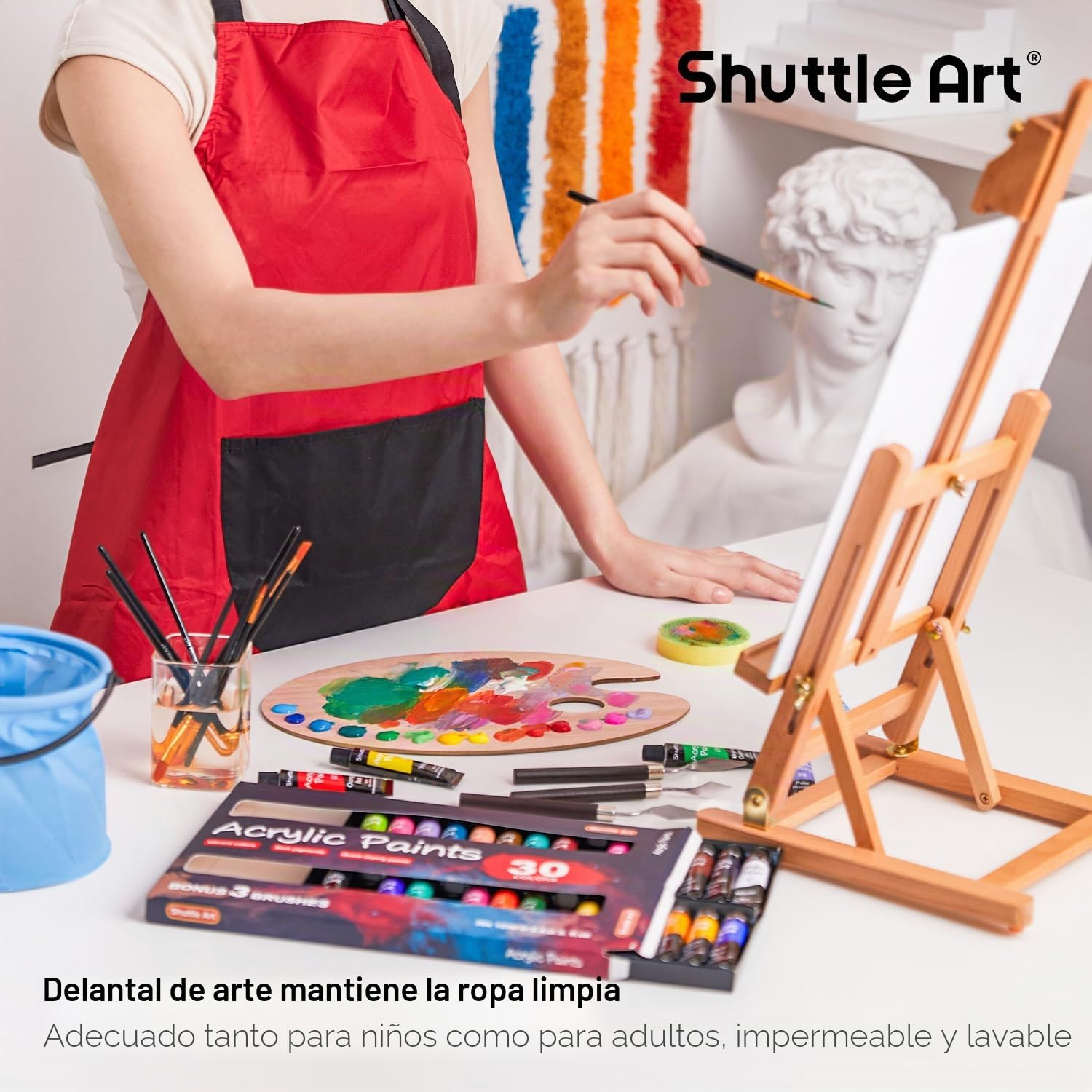 Shuttle Art 66 Pack Set de Pintura Acrílica con 30 Tubos 12ml Pintura Acrílica, Caballete Pintura de Madera,Lienzo para Pintar,Pinceles,Paletas, Set Pinturas para Niños Adultos Artistas Principiantes