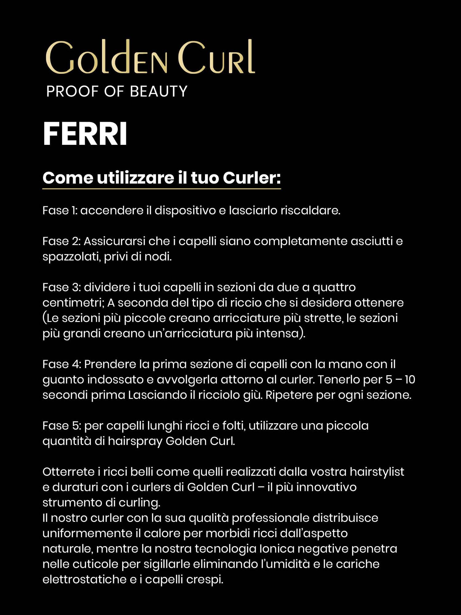 Golden Curl Arricciacapelli Professionale - 5 Anni di Tranquillità - Ferro Arricciacapelli con Barilotto in Ceramica Tormalina per Onde e Ricci per Capelli Corti e Lunghi (Oro Rosa)