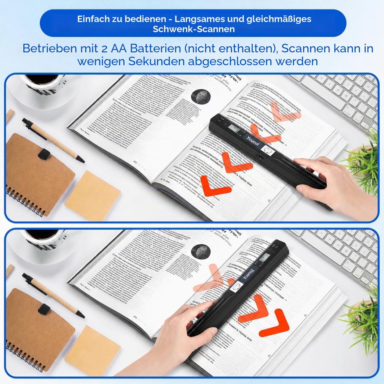 Handscanner Dokumentenscanner, A4 900 DPI Hohe Auflösung Farbfoto Portable Scanner, JPG/PDF Format USB 2.0 Mobiler Scanner Tragbarer Dokumentenscanner für Dokumente Quittungen Fotos (Schwarz) | Hohe Auflösung Portable Scanner USB 2.0 Mobiler Scanner Tragb