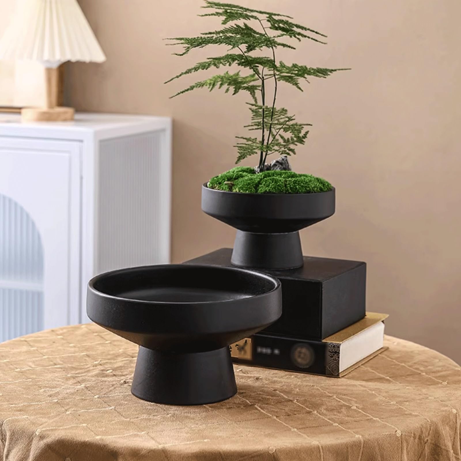 Dekoracyjna okrągła doniczka ceramiczna, płytka doniczka z otworami drenażowymi, nowoczesna doniczka na sukulenty / orchideę, stołowa miska na owoce do salonu, na taras (L)