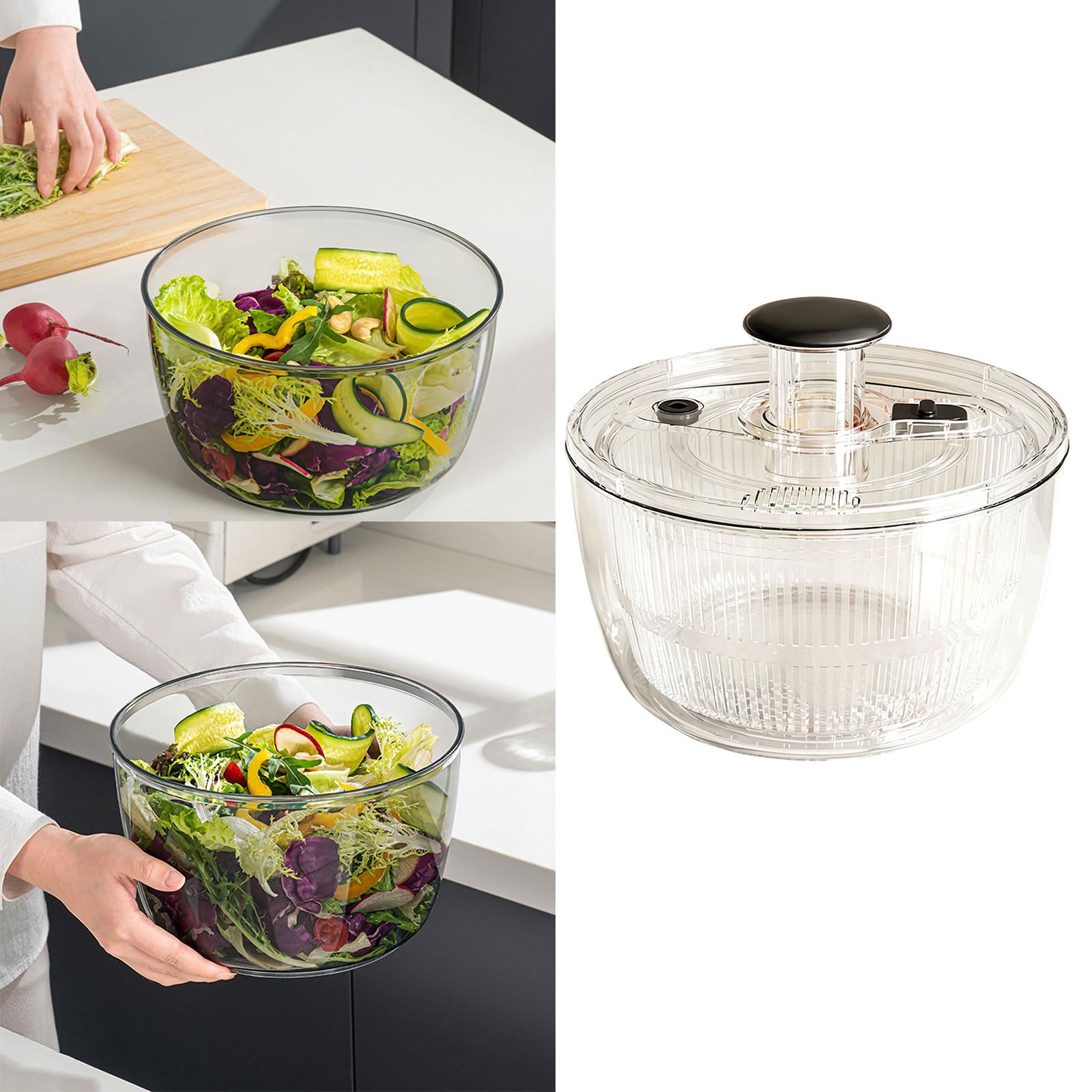 Deshidratador de verduras apto para lavavajillas, cesta de drenaje de arroz, apta para un fácil drenaje y almacenamiento simple, secadora de verduras ABS