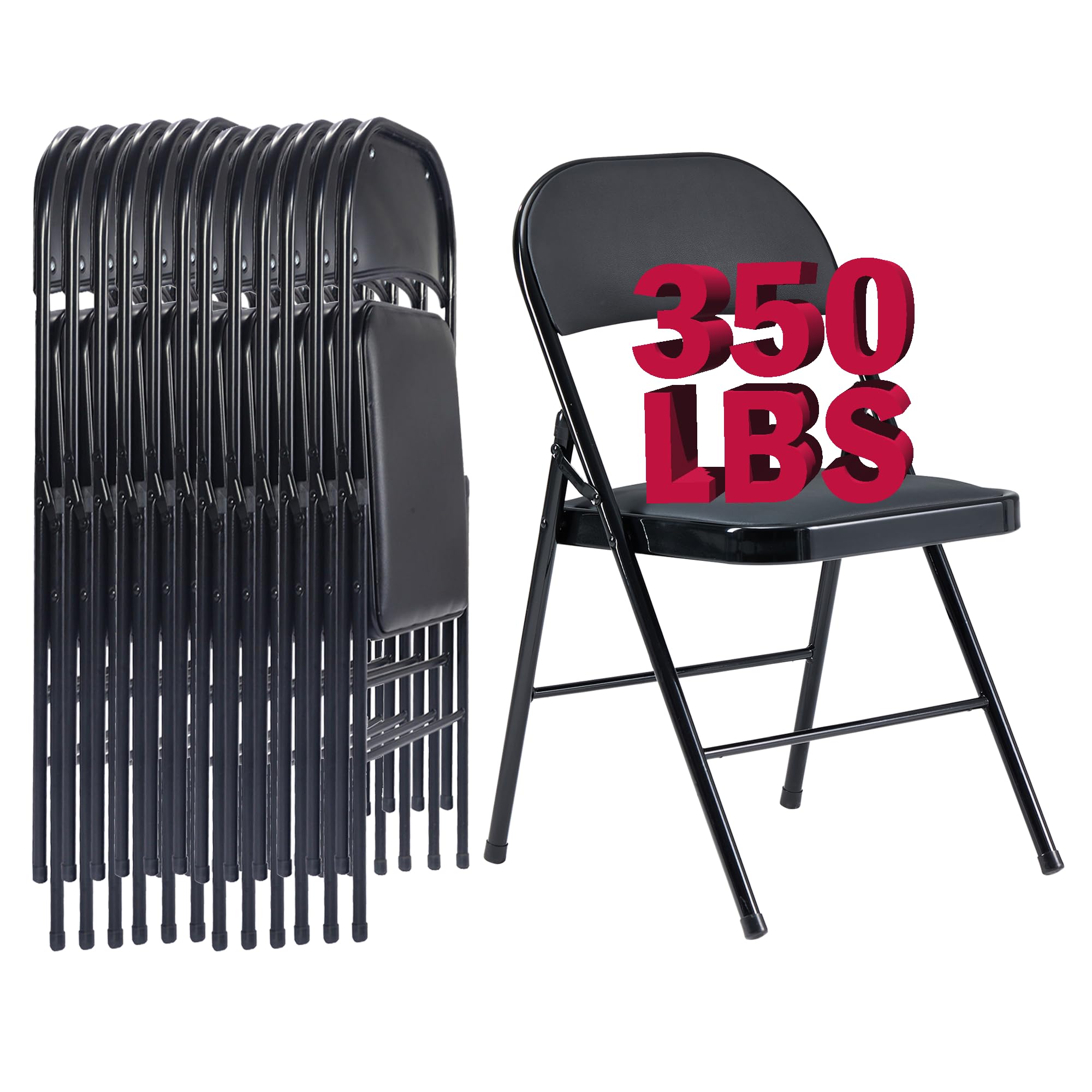 DOINUO 12 Pack Black Folding Chairs with Padded Cushion and Back Padded Folding Chairs with Steel Frame Portable Stackable Commercial Seat for Indoor