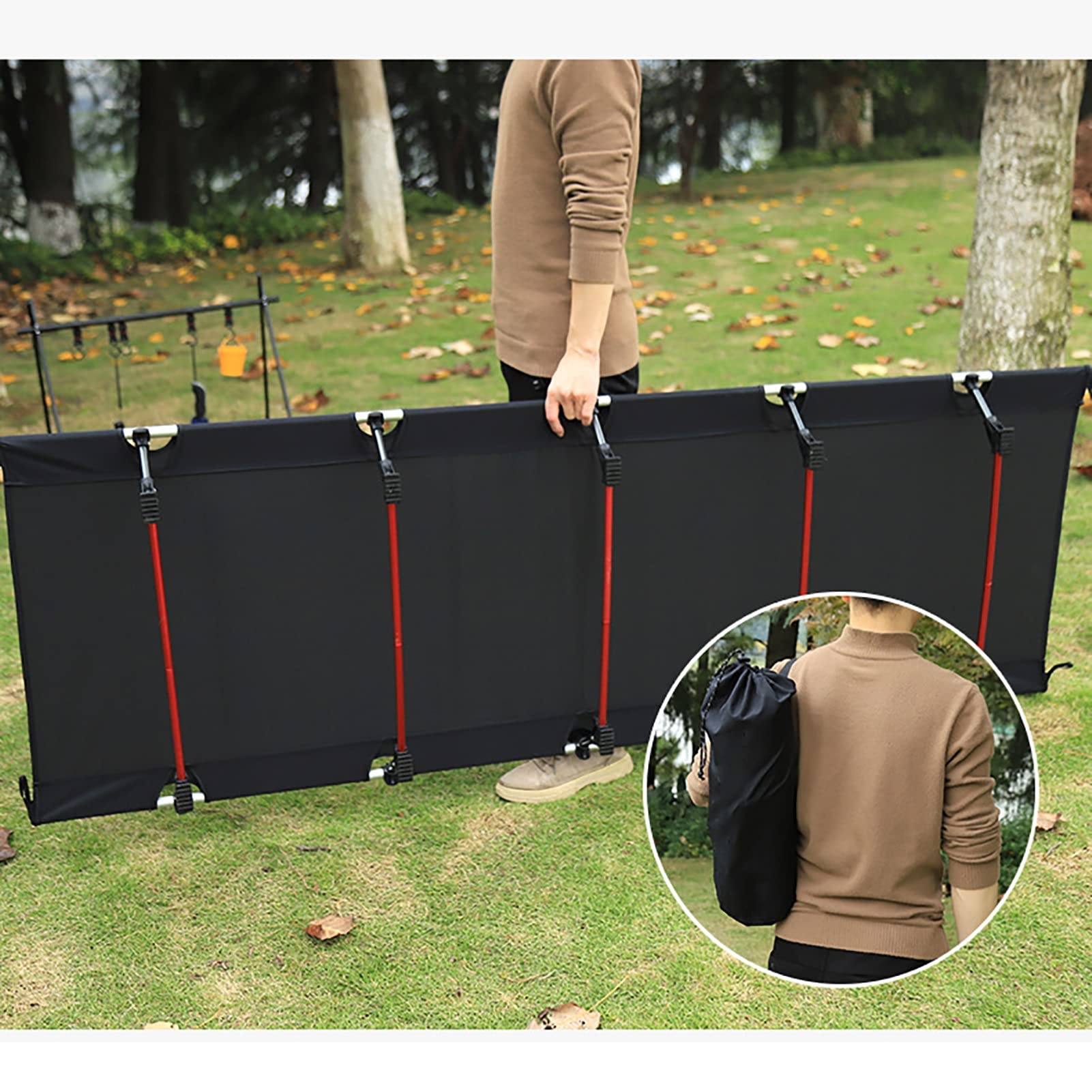 Feldbett Ultraleichtes Outdoor-Bett aus Aluminium Tragbares Feldbett Büro Pausenbett Zelten Camping Wandern Garten Belastbarkeit bis 150 kg, Schwarz