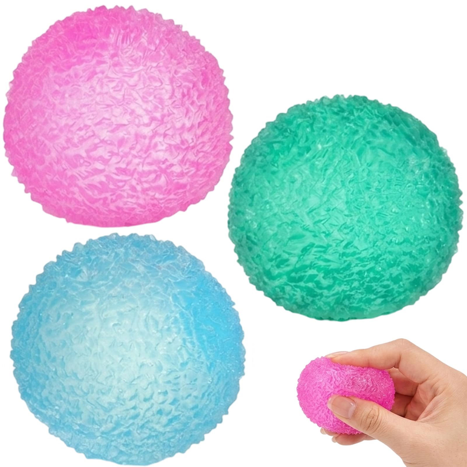 MAUDFEK 3 PCS Fuzzy Ball, 4cm Size in Blue, Pink, and Green ，Soft Textured Ball with Gentle Tactile Finish for Sensory Engagement and Display
