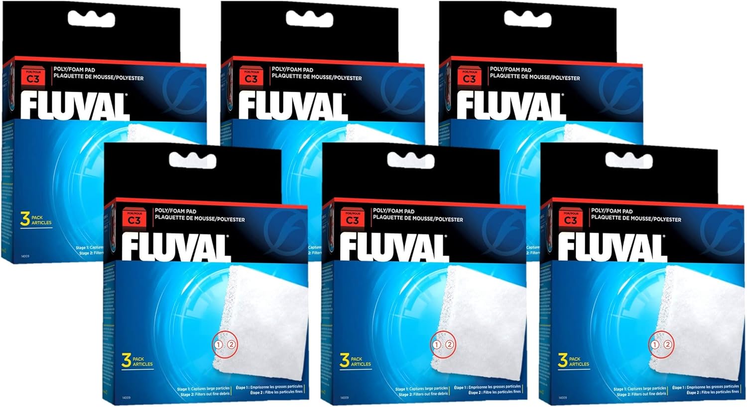 Fluval 18 Pack of C3 Poly/Foam Pads, Replacement Media for