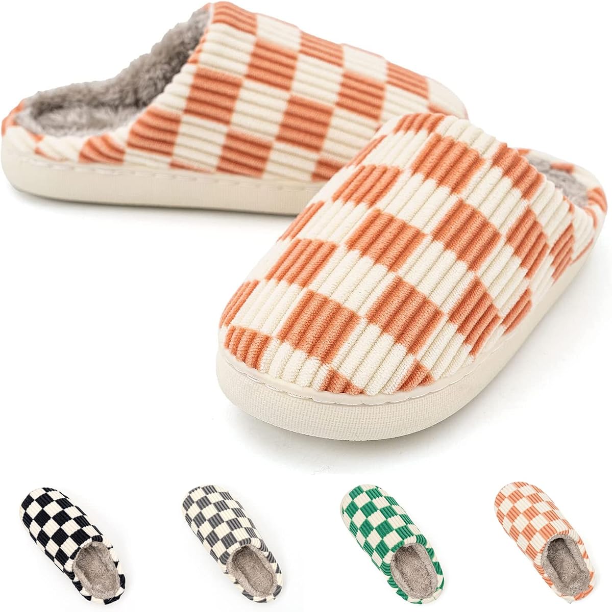 House Slippers for Women & Men - Fuzzy, Casual Indoor/Outdoor Shoes with Memory Foam & Faux Fur Lining