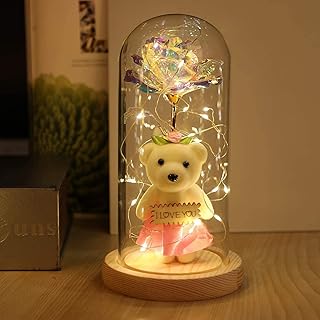 Christmas Rotating Rose Rift for Women, Rotating and Iighting Glass Dome...