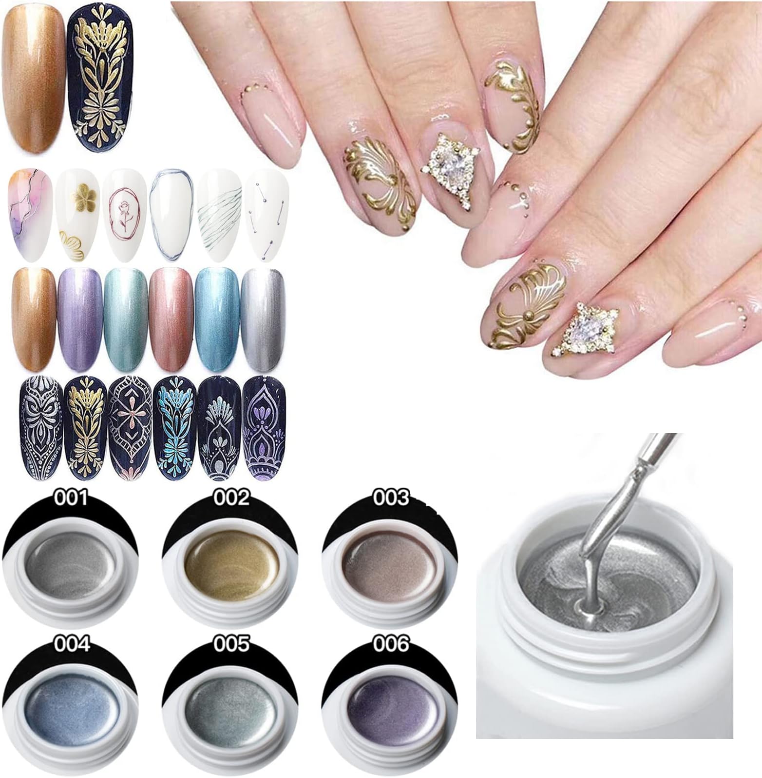 Hacaus 6 Colors 3D Metallic Painted Nail Gel Polish Nail Art Creative Elastic