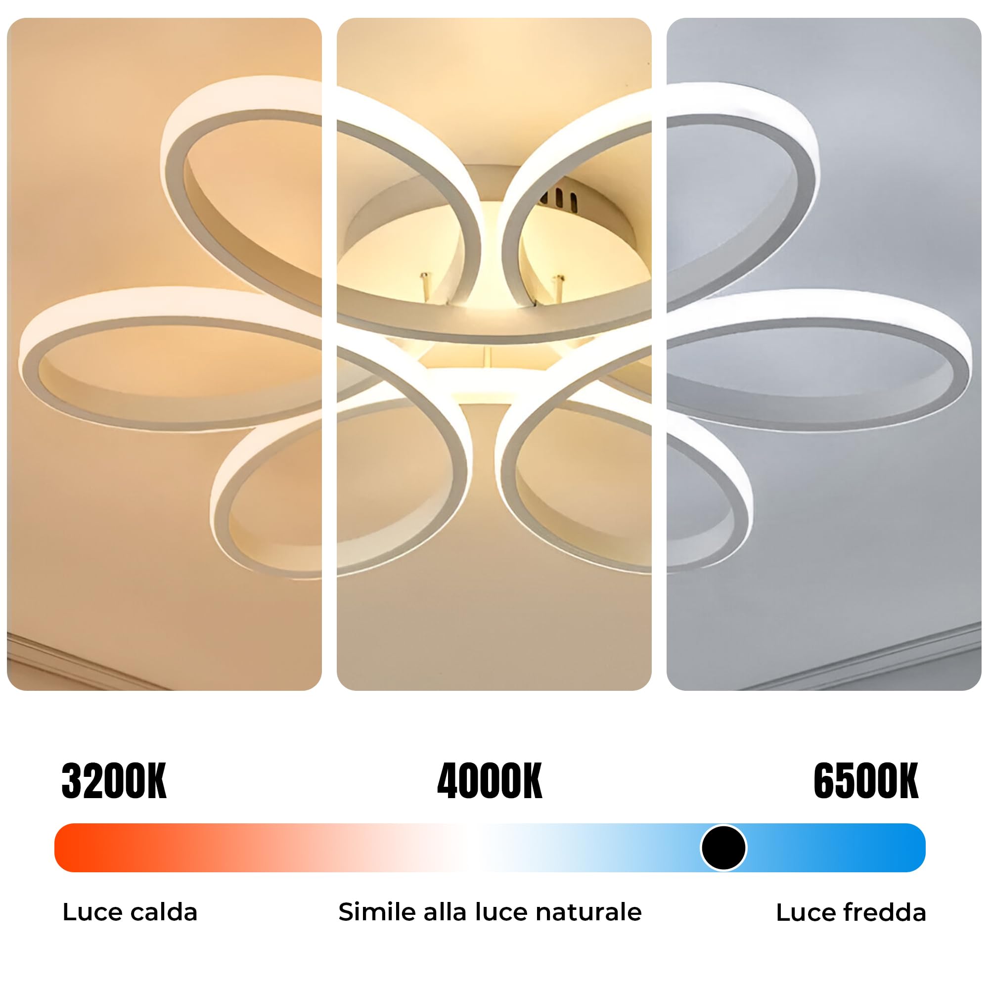 ARCADIA Plafoniera Led Soffitto Moderna con Luce Calda e Fredda Dimmerabile, Telecomando e App per Cellulare - Lampadario Camera da Letto, Soggiorno, Cucina, Cameretta e Salotto - 6890LM 100W 60Cm