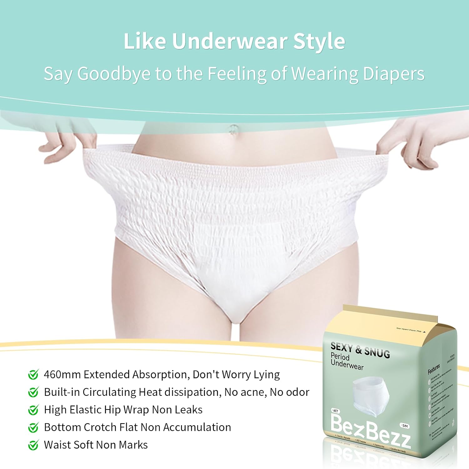 Disposable Period Underwear Overnight Leakproof Unscented,L/XL,10CT image 5