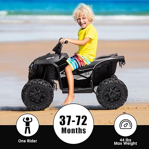 Miniatura 7 de Juguete ATV para niños de 12 V, 4 ruedas, funciona con batería, vehículo de juguete con música, bocina, velocidades altas y bajas, luces LED,