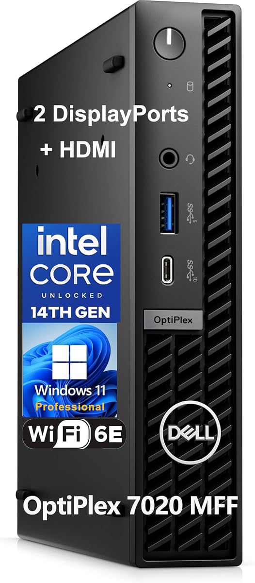 Computadora de escritorio Dell OptiPlex 7020 MFF Mini Business, factor de forma micro 7000, Intel de 14.a generación i5-14500T de 14 núcleos (Beat i7-13700T), 8 GB de RAM DDR5, SSD PCIe de 512 GB, WiFi 6E, 2 DisplayPorts, HDMI, W11 Pro