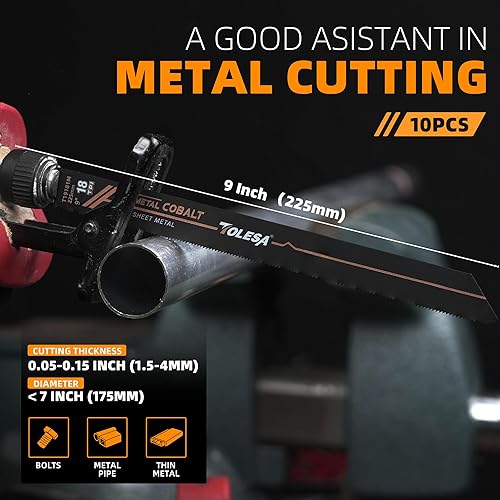 Miniatura 10 de TOLESA Hojas bimetálicas Sawzall para corte de metal, 6 pulgadas, 18 TPI, paquete de 10 hojas de sierra recíproca para tubos de metal, perfiles de