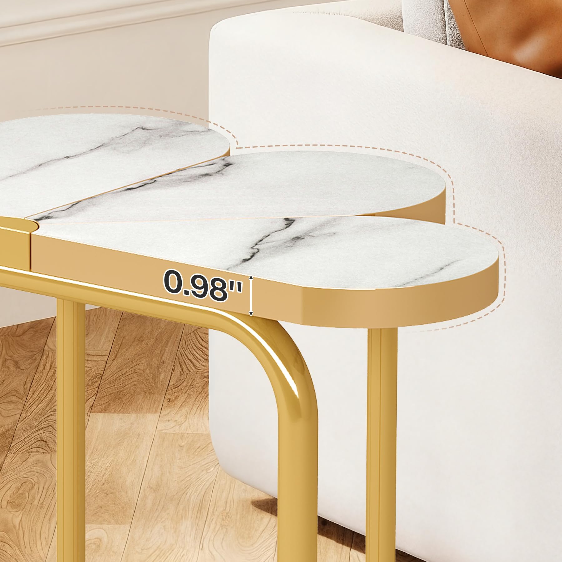 Tribesigns Narrow Side Table, Half-Flower Accent Side Table with Stylish Gold Frame, White and Gold End Tables, 26-Inch Tall Faux Marble Nightstand for Bedroom