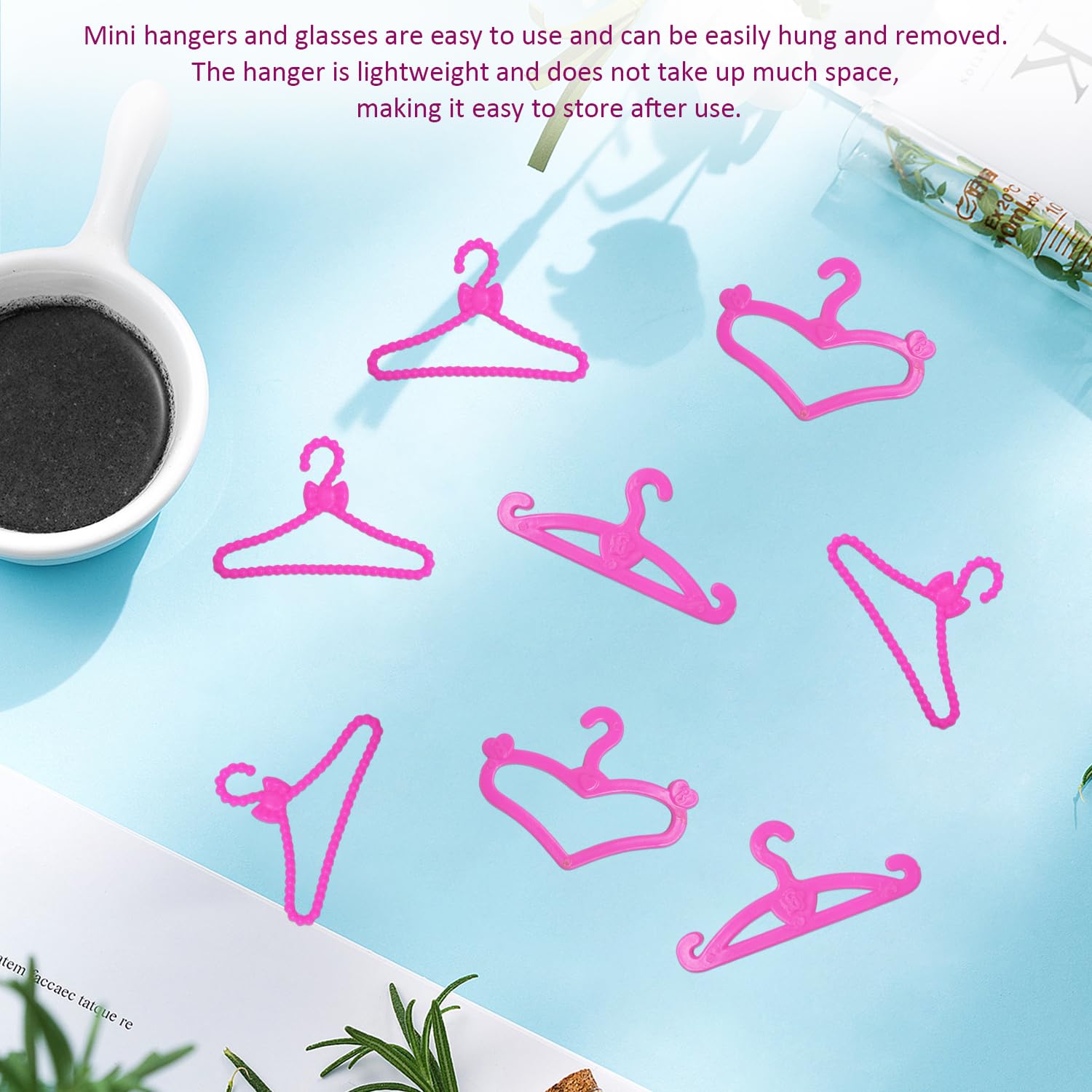 UBSIUH 60 Pieces Of Plastic Mini Hangers And 2 Pieces Of Mini Glasses, Cute House Accessories, Cute Clothes Hangers, Cute Accessories - Image 4