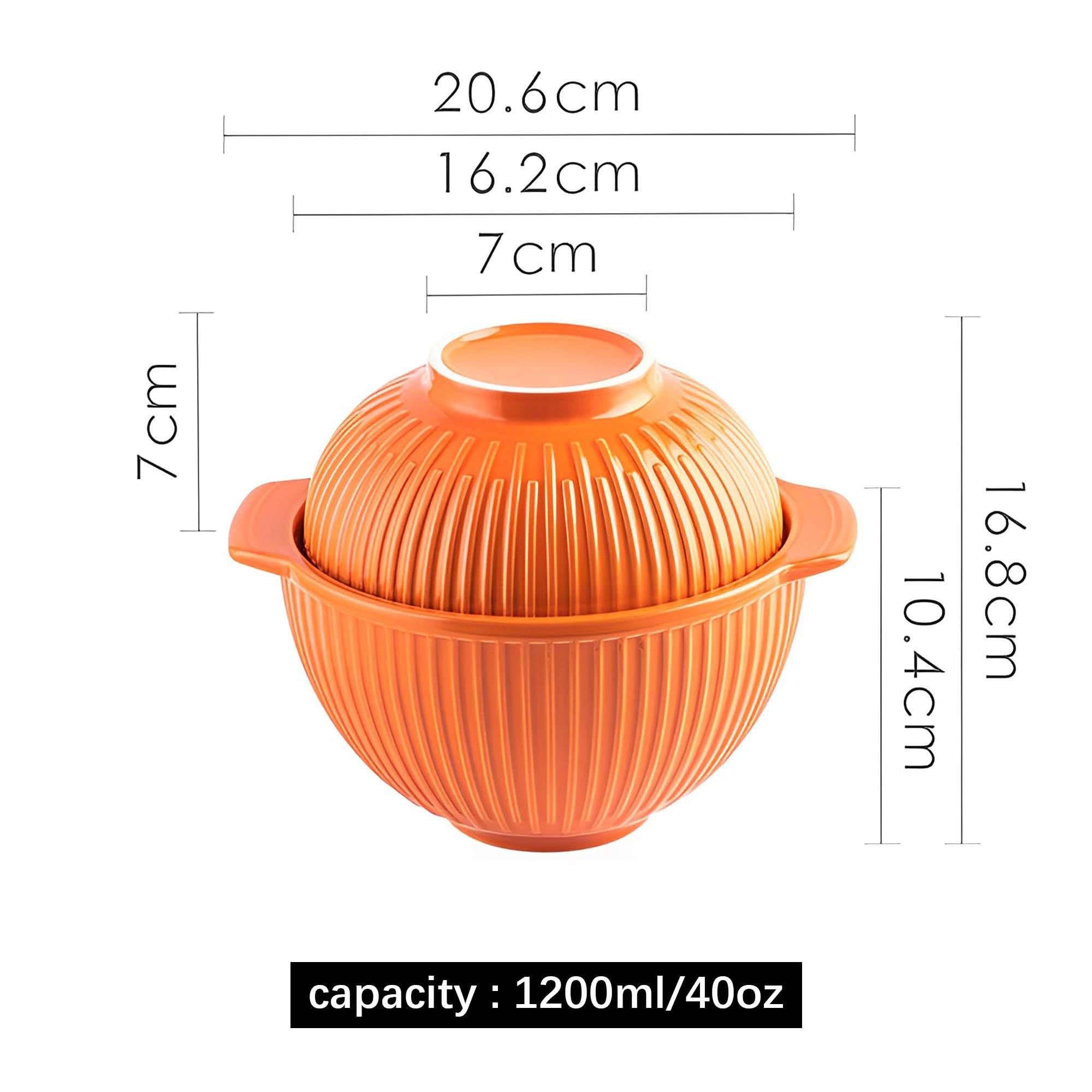 Ceramiczna miska na makaron instant, ceramiczne miski zupę z pokrywką, duży kubek uchwytem, ​​małe do ramenu w kuchence mikrofalowej(Orange)
