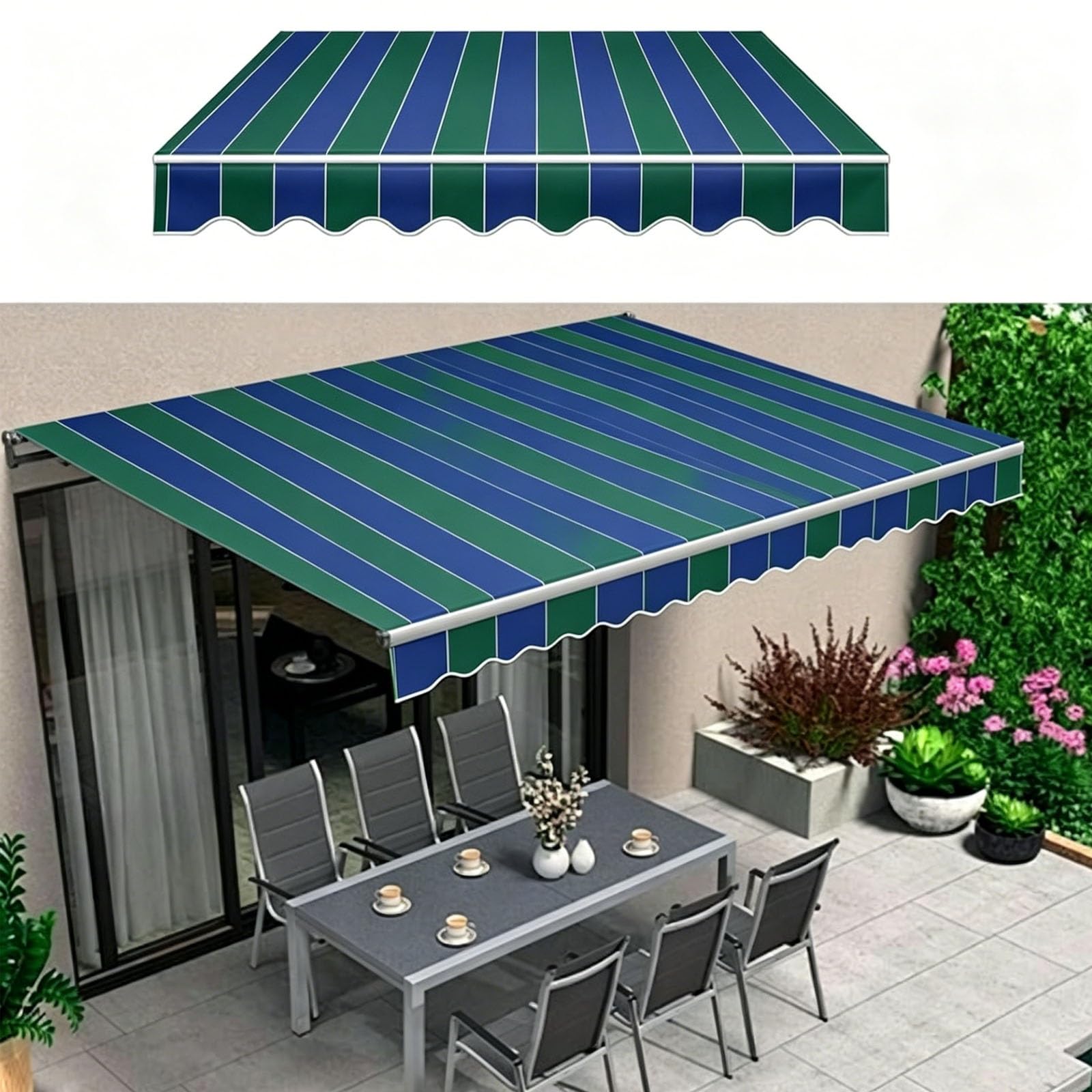Mdeufywegb H Replacement Fabric For Retractable Awnings; Outdoor Striped Patio Awning; Overhead Canopy For Sun And Rain Protection On Patios And Windows.