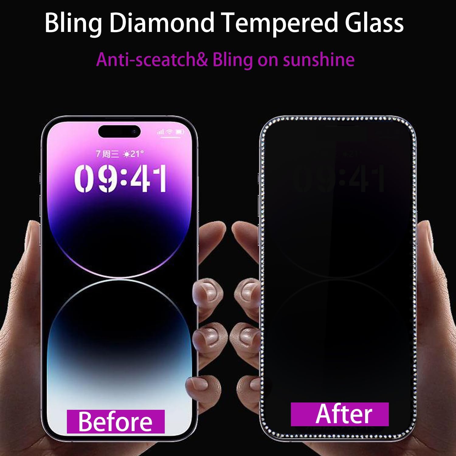 2PCS Glitter Screen Protector Suit for iPhone 17 Promax/iPhone 16 Pro Max,Diamond Bling Shiny Sparkling Tempered Glass Suit for iPhone 17 Promax/iPhone 16 Pro Max 6.9 Inch