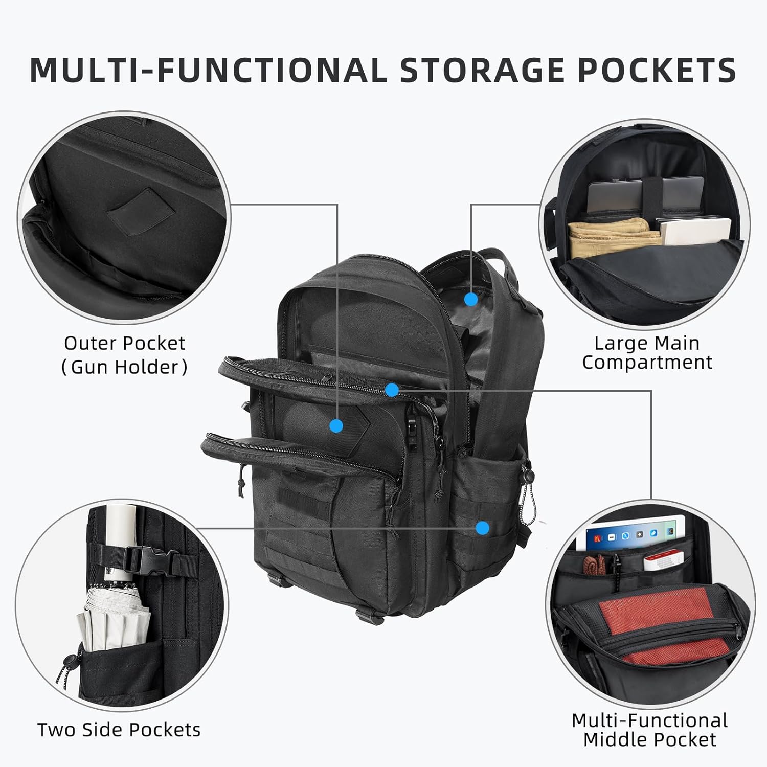 Tactical Backpack for Men, Military Army Rucksack 40L Large Molle Army Assault Pack with Bottle Holder, Day Pack Bug out Bag Survival Backpack for Hiking, Hunting, Travel, Camping, Black