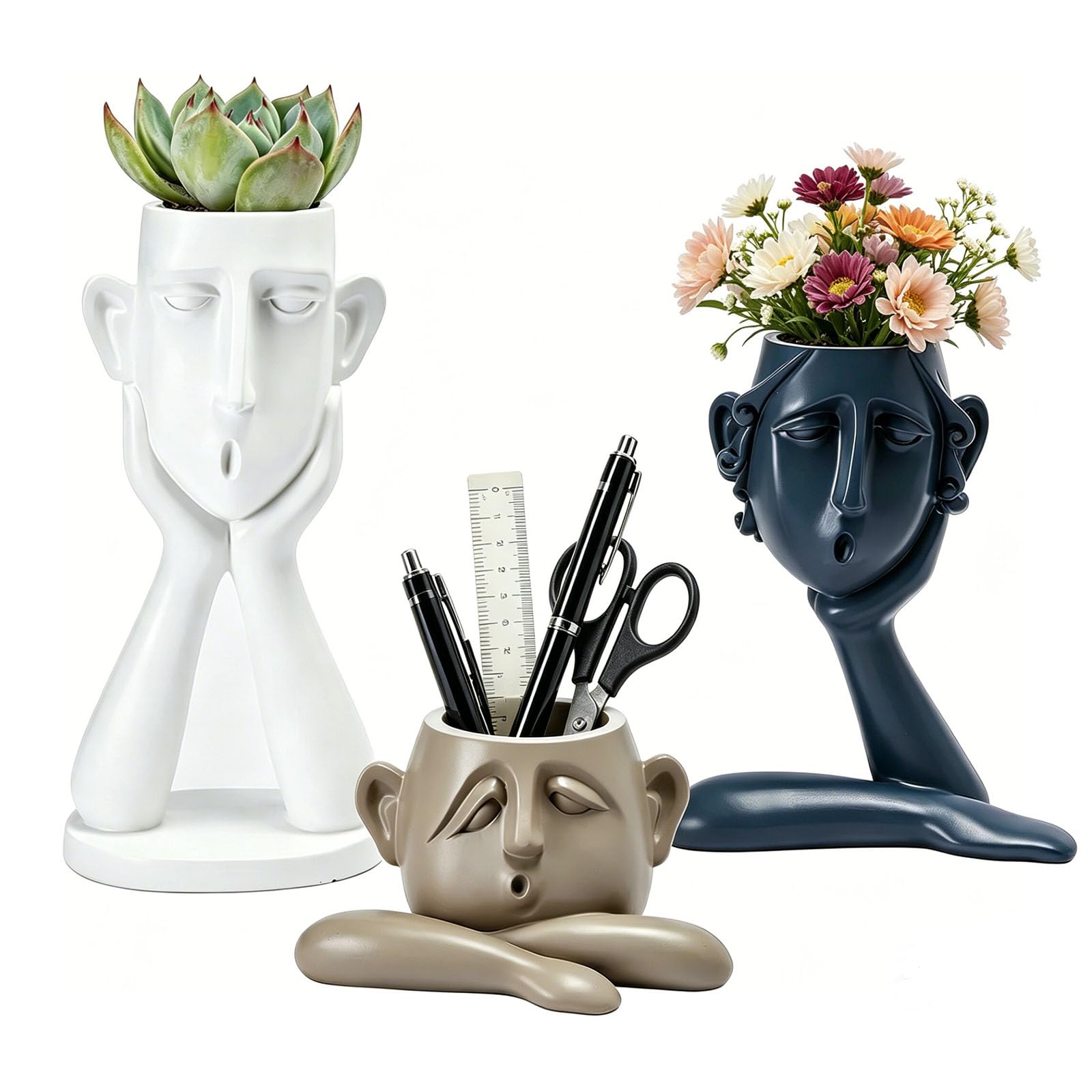 GDYOOSHOW Vasi di succulente statuette decorative realizzate per decorazioni per la casa, soggiorno, camera da letto, ufficio, sculture, collezione di piante non incluse (set di 3)