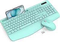 Vista 1 de Combo de teclado y mouse inalámbricos, teclado ergonómico de tamaño completo con reposamuñecas, soporte para teléfono, modo de suspensión, combo