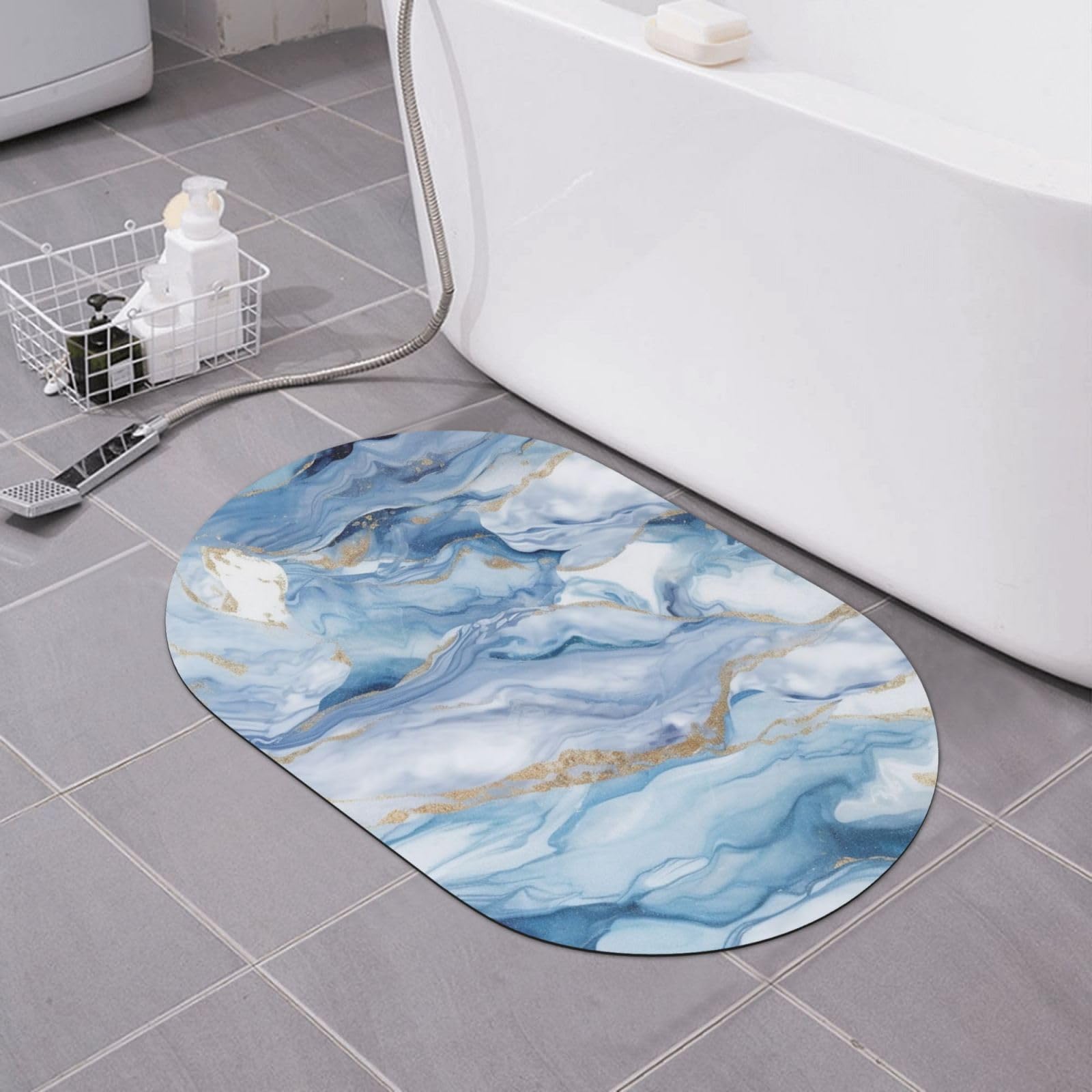 Paillasson séchage rapide marbre blanc et bleu haut de gamme