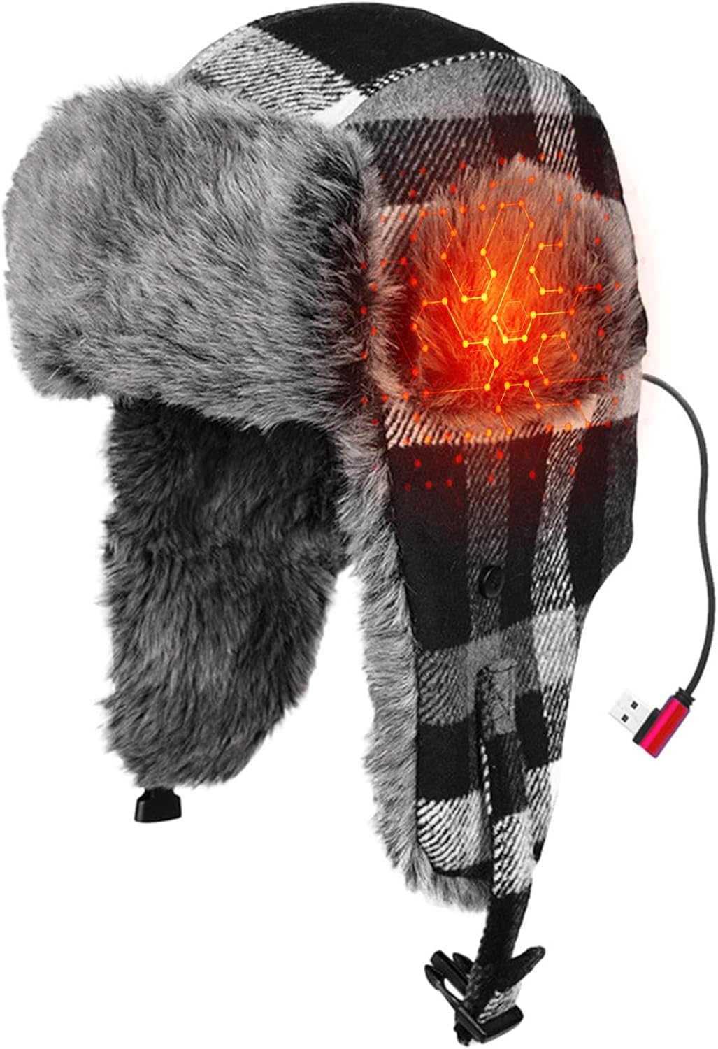 Heated Trapper Hat, Electric Winter Hat with Ear Flaps, USB Rechargeable Heating Russian Hats for Men Women (Without Battery