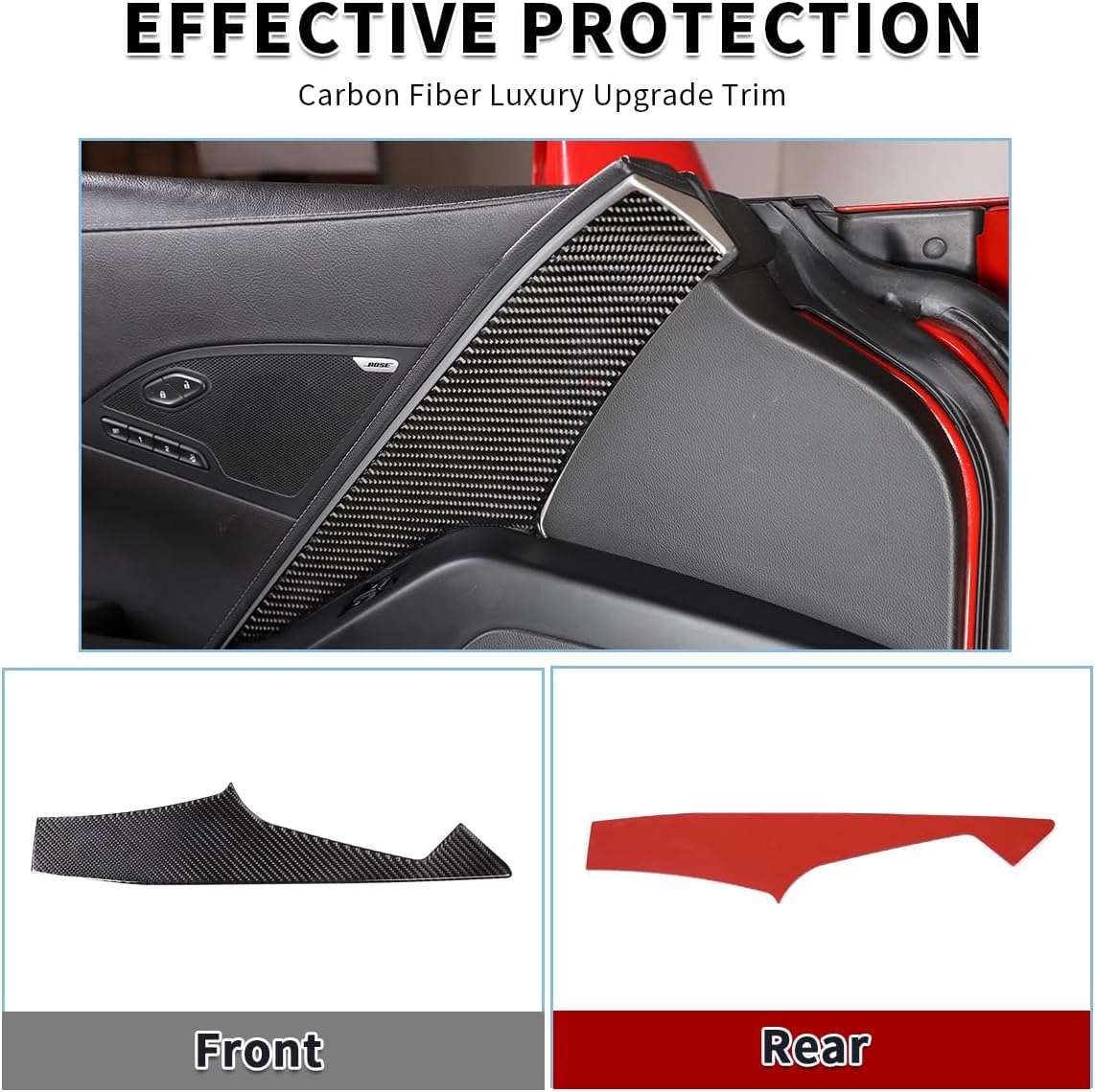 Car Main Driver's Inner Door Panel Trim Sticker,Fit for Chevrolet Corvette C7 2014-2019 Real Soft Carbon Fiber Auto Decoration Accessories (Black Carbon Fiber)