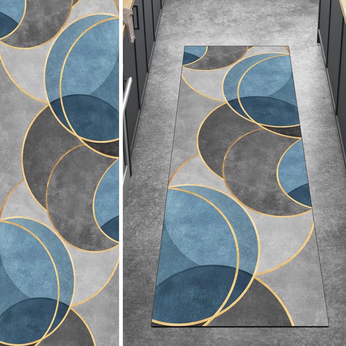 Ymural Carpet Runner for Hall Non Slip Washable Grey Blue Modern