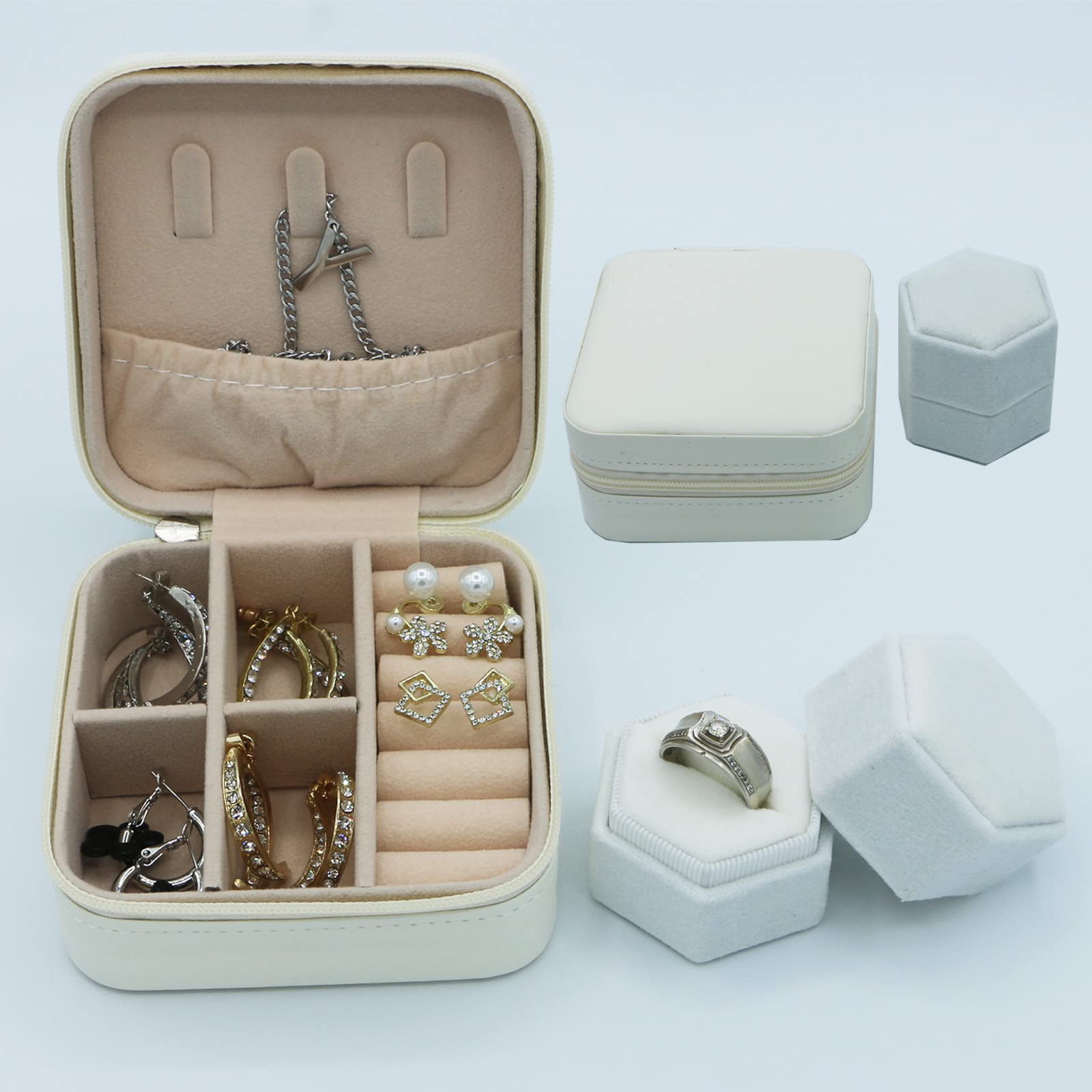 XzydenXzyden Travel Jewelry Case, Small Jewelry Box Gift For Bridesmaid Girls Women, Travel Essentials PU Leather Travel Jewelry Organizer, 2 Slots Velvet Ring Box For Wedding Ceremony& Propose