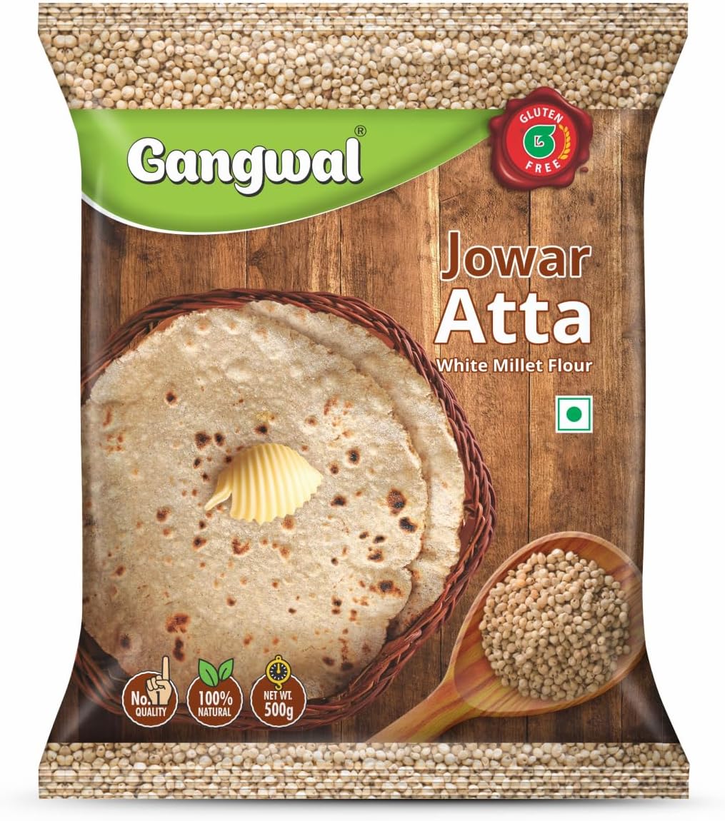 Gangwal Jowar Atta 500gm | White Millet Flour | 100% Natural | Gluten Free | High Fibre | Sorghum Flour | Jwar Atta | No Preservatives | Freshly Milled