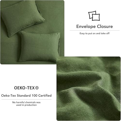 Miniatura 4 de DAPU Juego de funda de edredón de lino tamaño Queen, juego de ropa de cama ligero lavado con cierres de botones, 3 piezas hipoalergénicas de mezcla