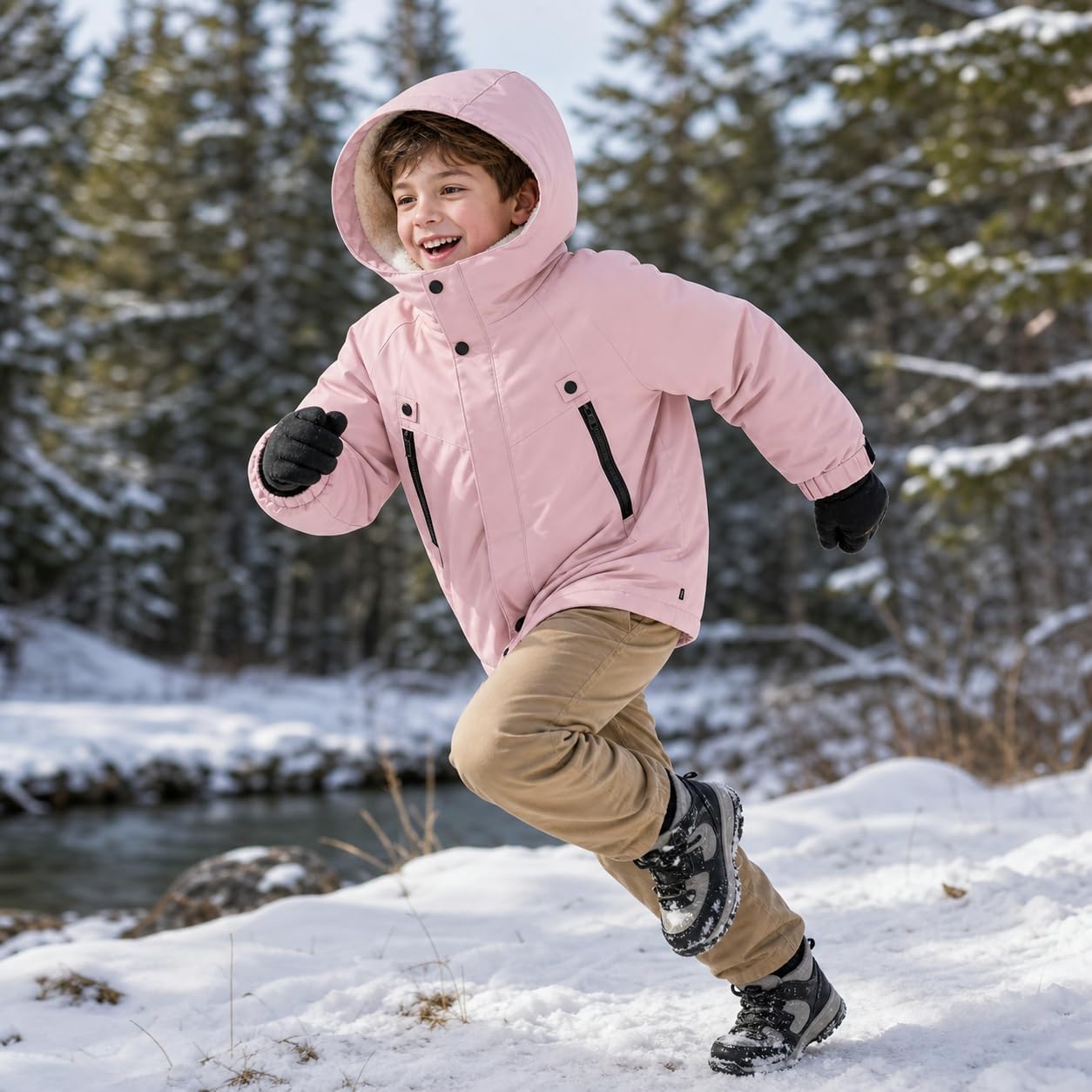 JiAmy Kids Fleece-Lined Winter Coat Boys Girls Water-Resistant Jacket 5-14Y